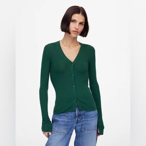 Madewell Merino Wool Silk Cardigan Sweater Buttons V-Neck Green NWT $118 Sz XXS